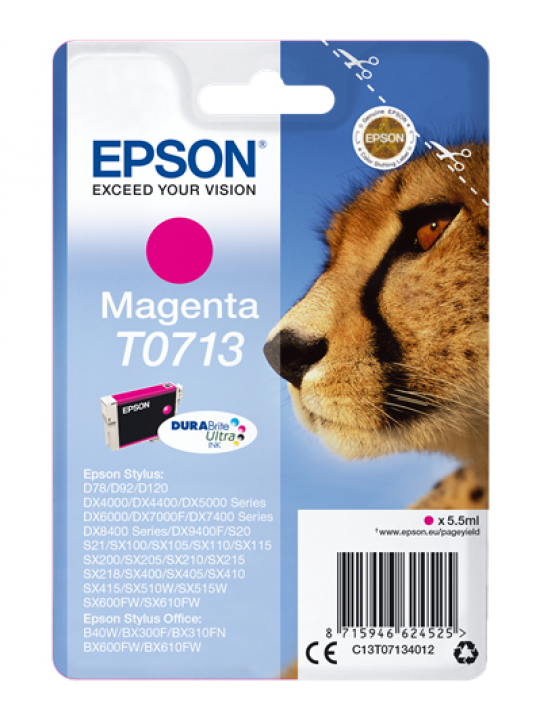 TINTEIRO EPSON T0713 MAGENTA - B40/110, BX3XX/600, D120, DX74XX/84XX/9400, SX2XX/4XX5/5XX/6XX