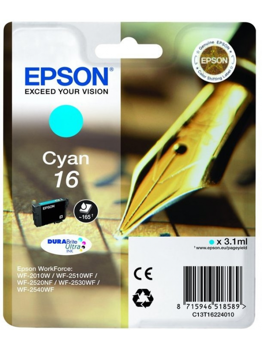 TINTEIRO EPSON 16 CIANO + ALARME RF - WF-2010/251XX/26XX/27XX