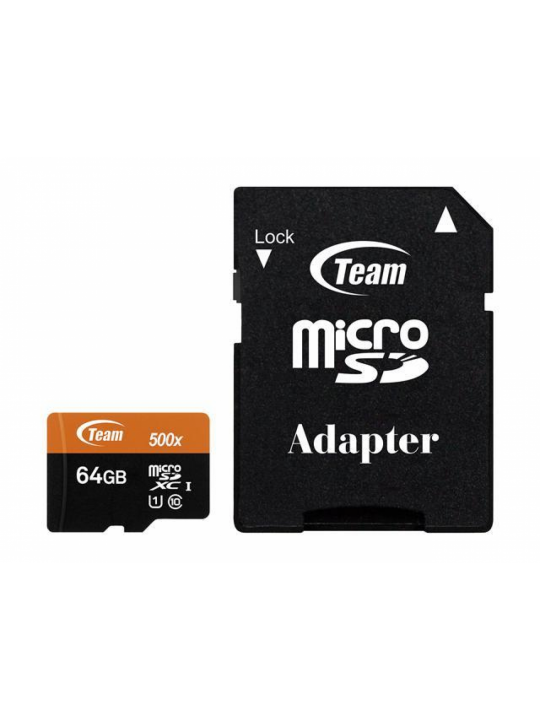 Micro SD Team Group 64GB class10 UHS-I SDXC (80MB/s-15MB/s) c/adaptador