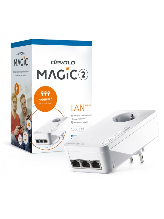 Devolo Magic 2 LAN triple, Adap adicional, Velocidade PLC até 2400Mbps c- 3 portas Gigabit - PT8509