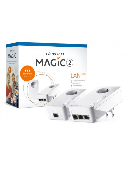Devolo Magic 2 LAN triple, Starter Kit, Velocidade PLC até 2400Mbps c- 3 portas Gigabit - PT8517